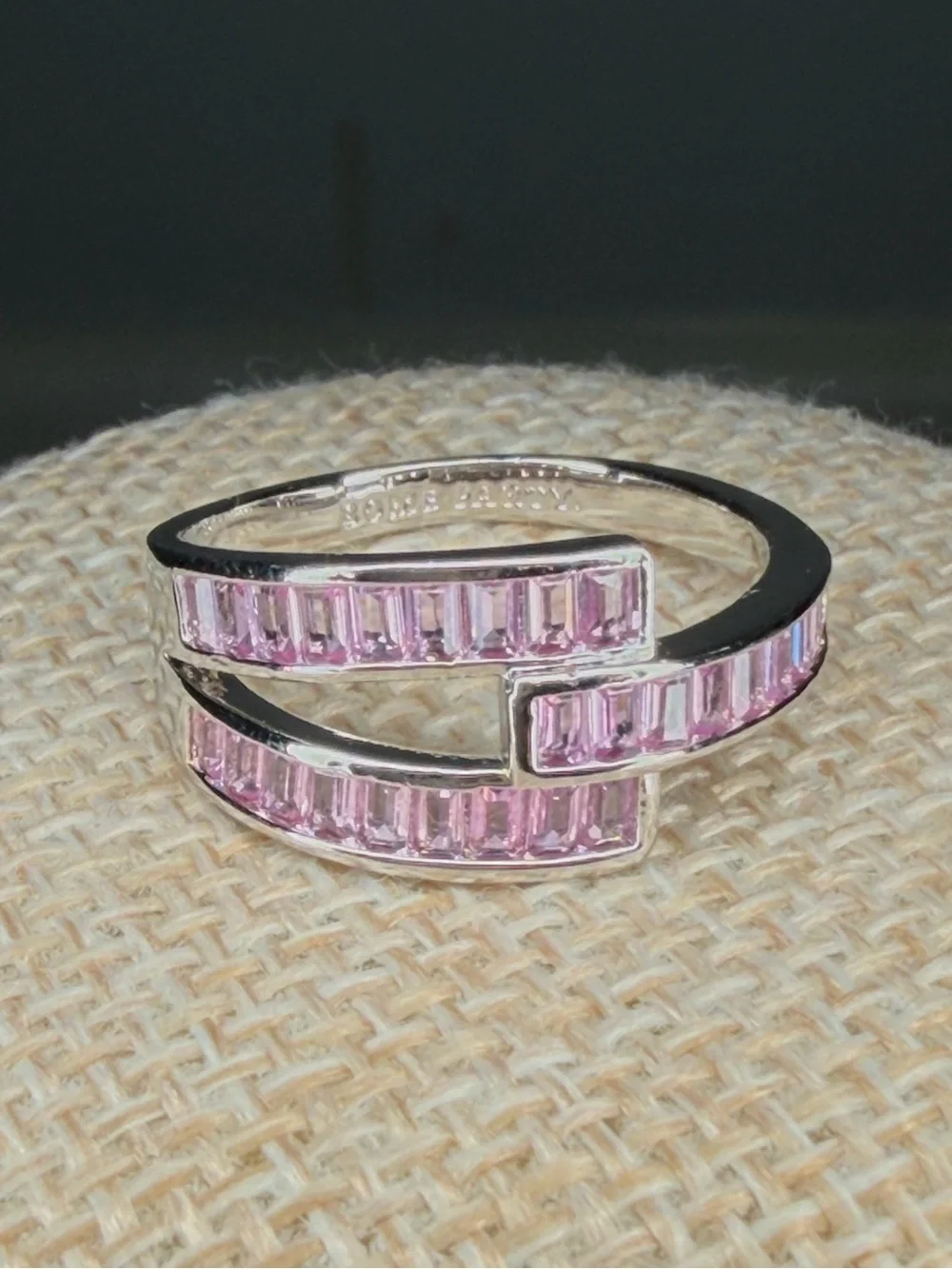 Bomb Party Silvertone Pink Baguette Wrap Ring sz 7